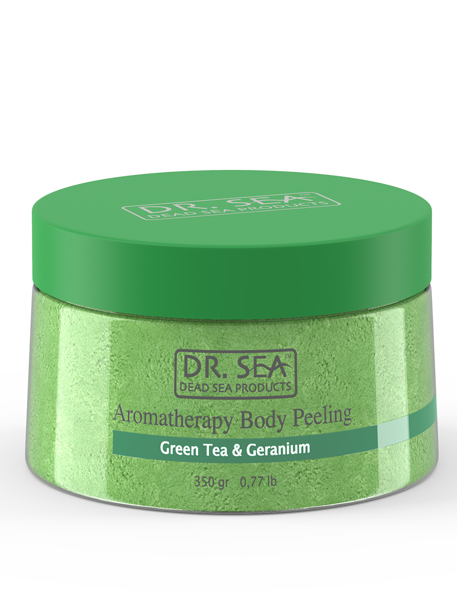 芳香疗法身体去角质 - 绿茶和天竺葵, 350 gr 