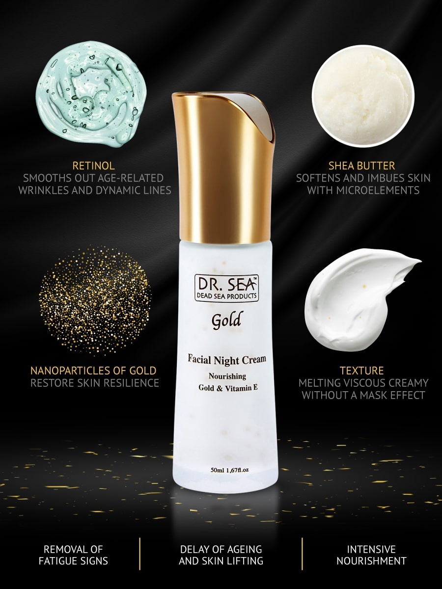 Nourishing facial night cream with gold and vitamin